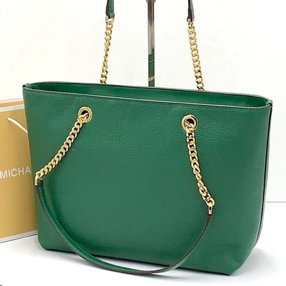 Michael Kors Jet Set Item Medium Front Pocket Shoulder Chain Tote JEWEL GREEN - Picture 3 of 16